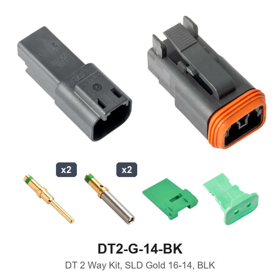 Deutsch DT 2 Way Kit Solid Gold 16-14 Black - DT2-G-14-BK
