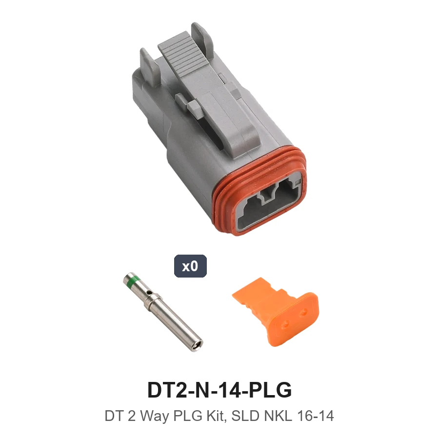 Deutsch DT 2 Way Plug Kit Solid Nickel 16-14 - DT2-N-14-PLG