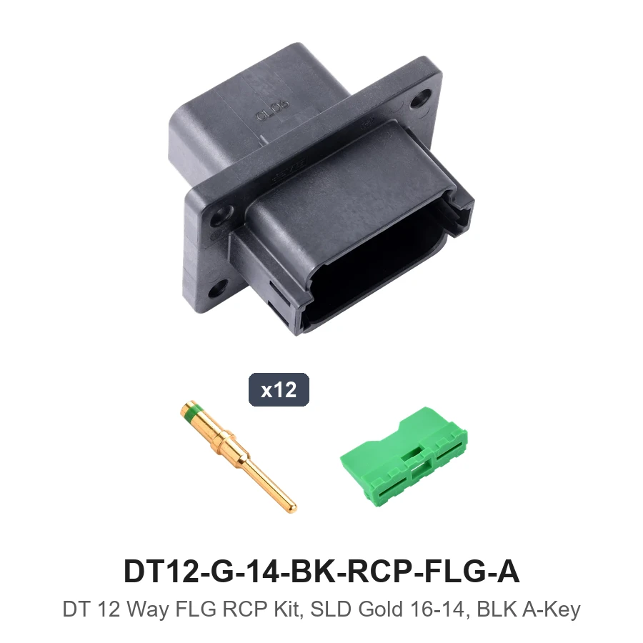 DT 12 Way FLG RCP Kit, SLD Gold 16-14, BLK A-KEY - DT12-G-14-BK-RCP-FLG-A