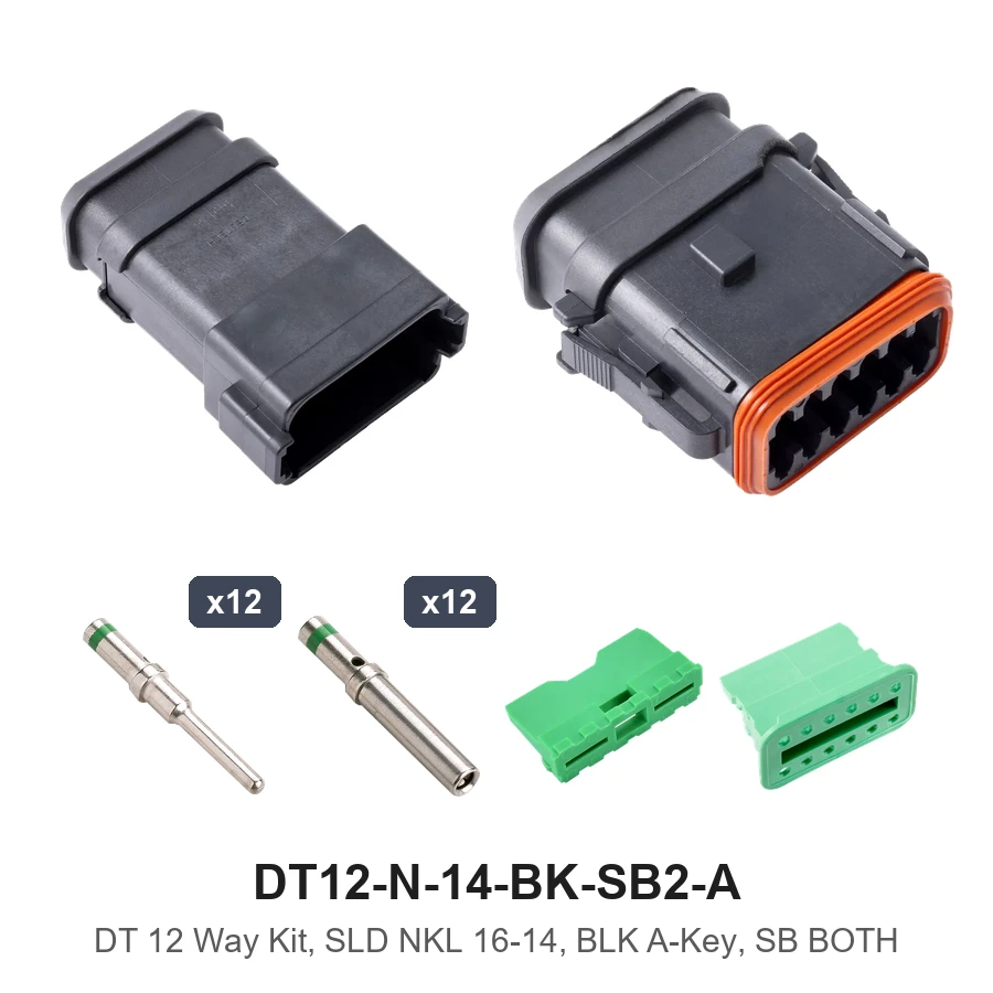 DT 12 Way Kit, SLD NKL 16-14, BLK A-KEY, SB Both - DT12-N-14-BK-SB2-A