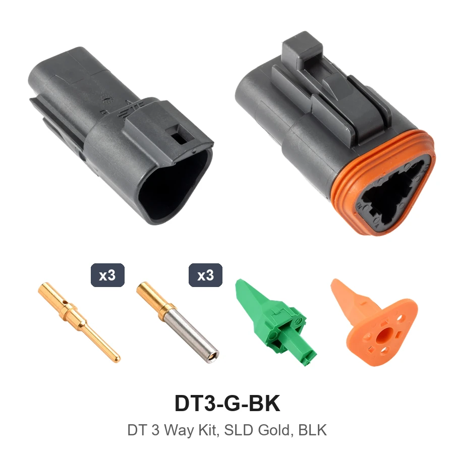DT 3 Pin Conn Kit Solid Gold Black - DT3-G-BK
