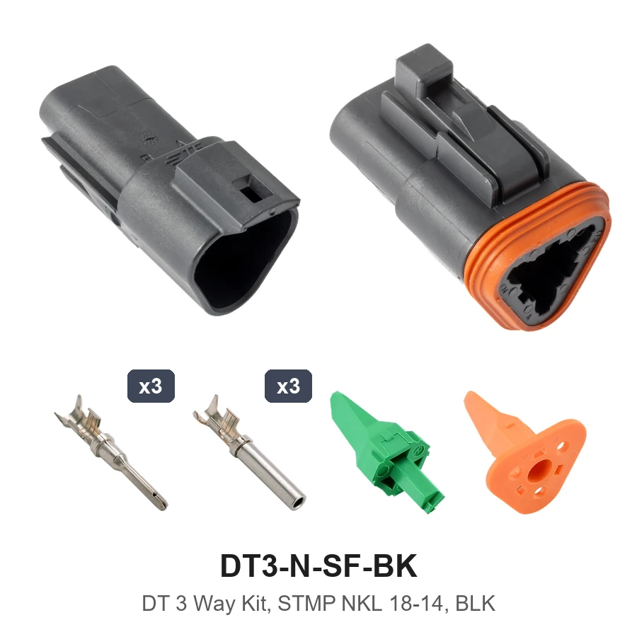 DT 3 Pin Conn Kit Stamped Nickel Black - DT3-N-SF-BK