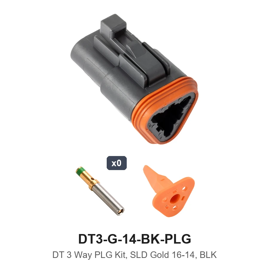 DT 3 Pin Plug Kit Solid Gold 16-14 Black - DT3-G-14-BK-PLG