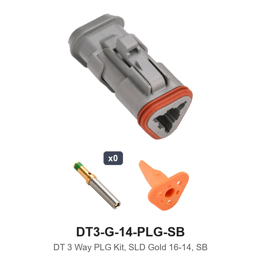DT 3 Pin Plug Kit Solid Gold 16-14 Plug SB - DT3-G-14-PLG-SB