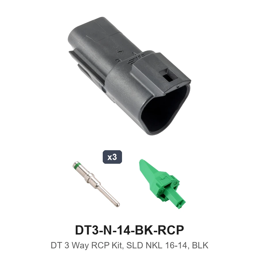 DT 3 Pin Receptacle Kit Solid 16-14 Black Recep - DT3-N-14-BK-RCP