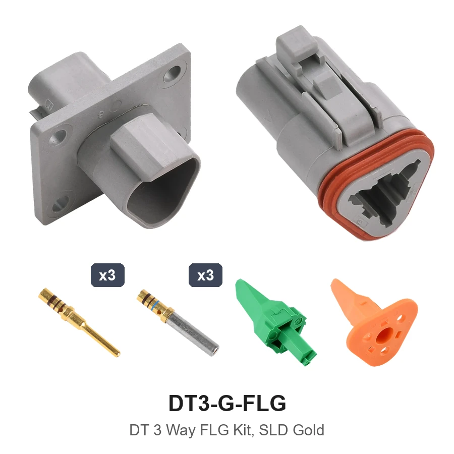 DT 3 Pin Way Flanged Kit Solid Gold - DT3-G-FLG
