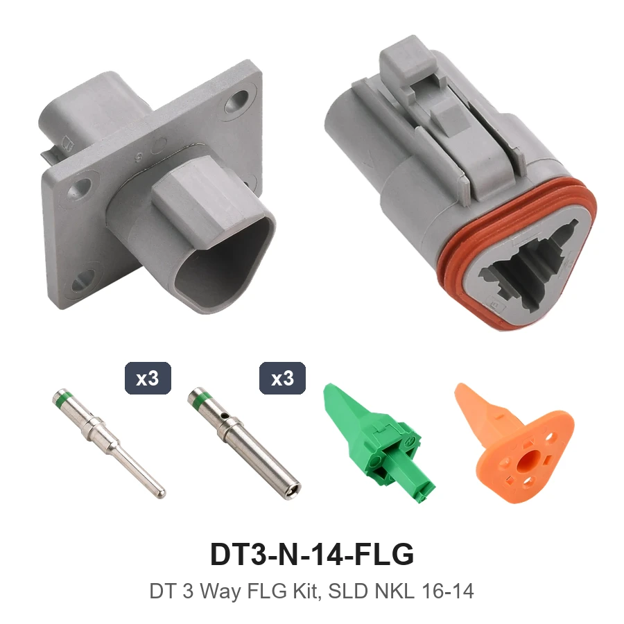 DT 3 Way Receptacle Kit Solid Nickel 16-14 - DT3-N-14-FLG