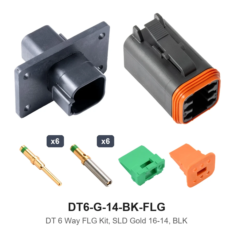DT 6 Way FLG Kit, SLD Gold 16-14, BLK - DT6-G-14-BK-FLG