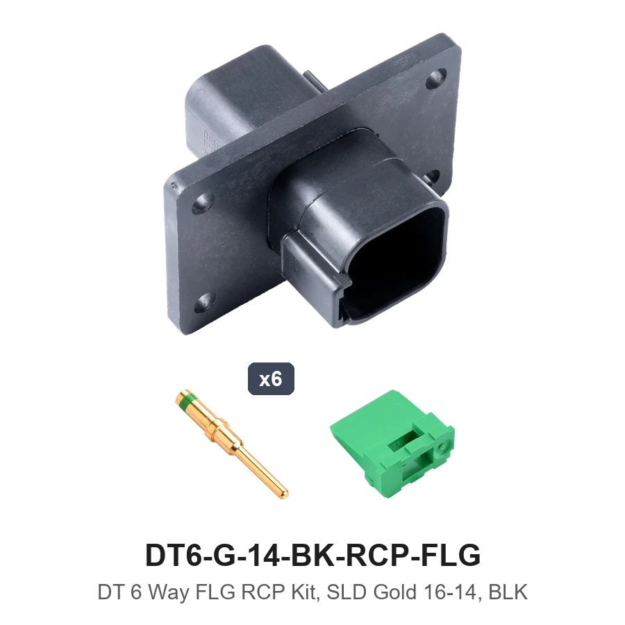 DT 6 Way FLG RCP Kit, SLD Gold 16-14, BLK - DT6-G-14-BK-RCP-FLG