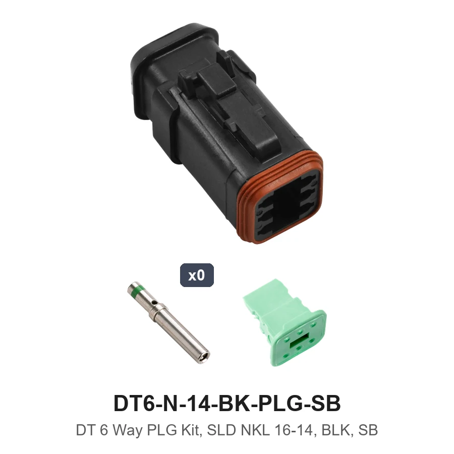 DT 6 Way PLG Kit, SLD NKL 16-14, BLK, SB - DT6-N-14-BK-PLG-SB