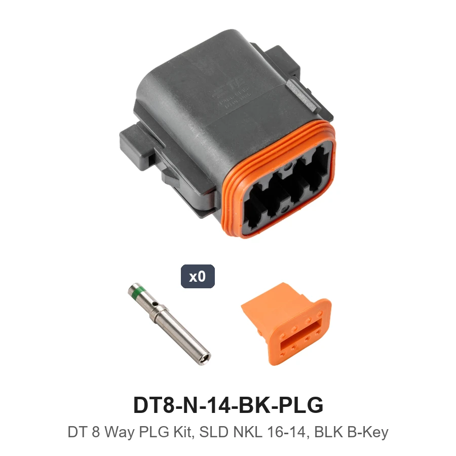 DT 8 Pin Plug Conn Kit Nickel 16-14 Solid Black - DT8-N-14-BK-PLG