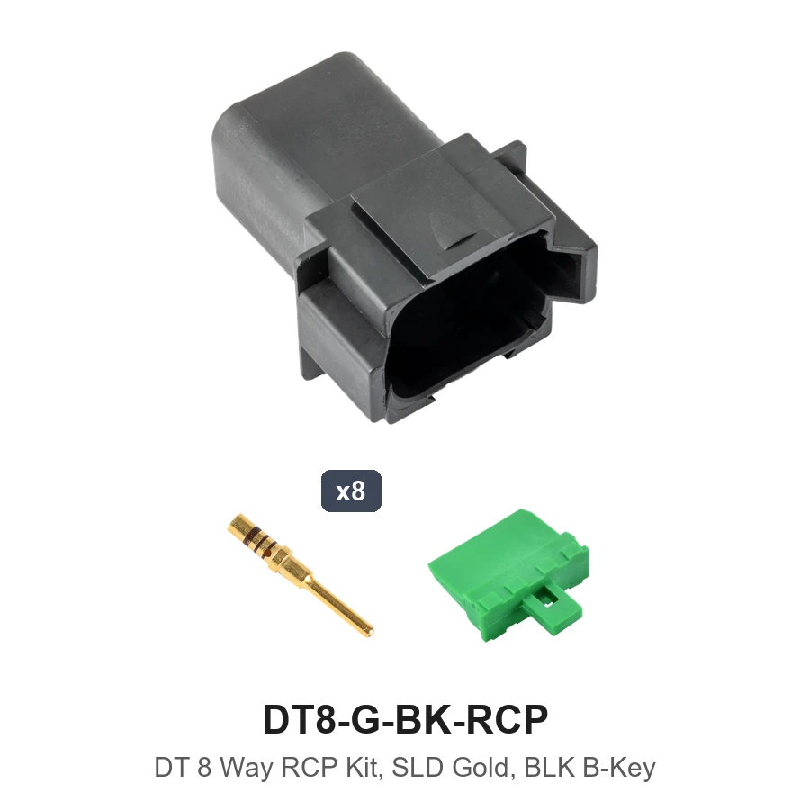 DT 8 Pin Receptacle Conn Kit Solid Gold Black - DT8-G-BK-RCP