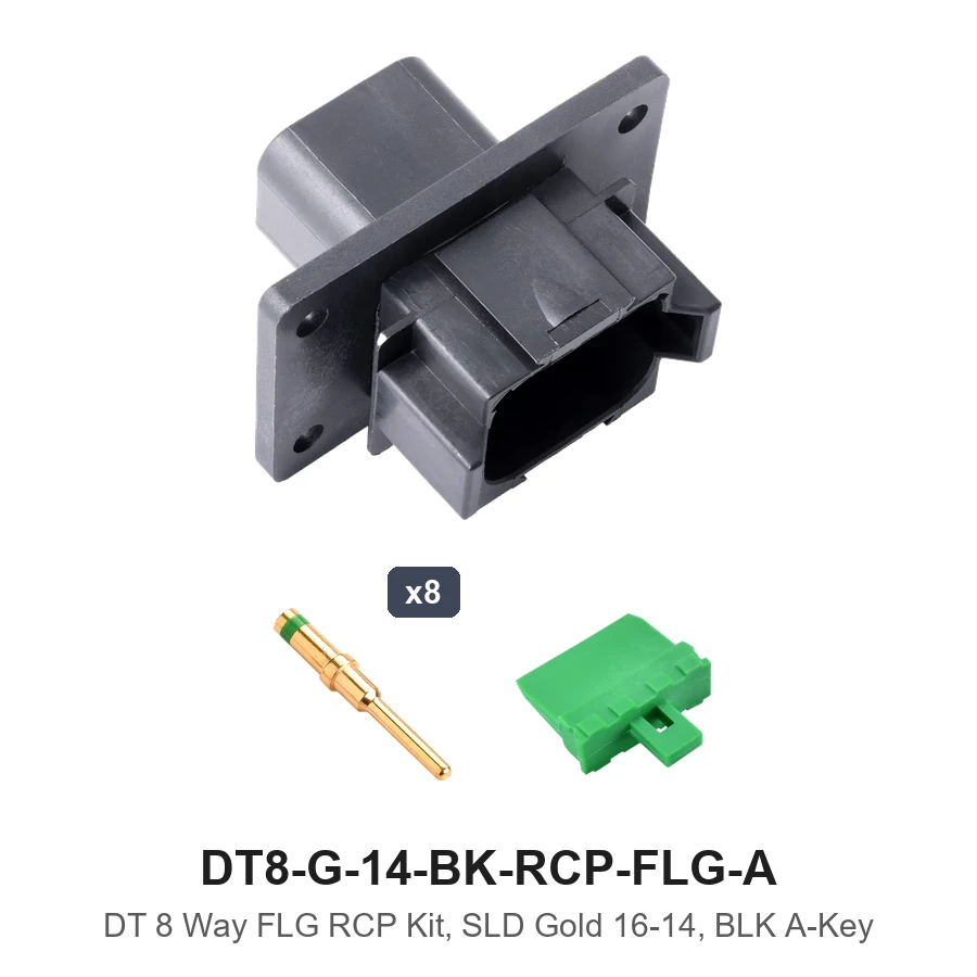 DT 8 Way FLG RCP Kit, SLD Gold 16-14, BLK A-KEY - DT8-G-14-BK-RCP-FLG-A