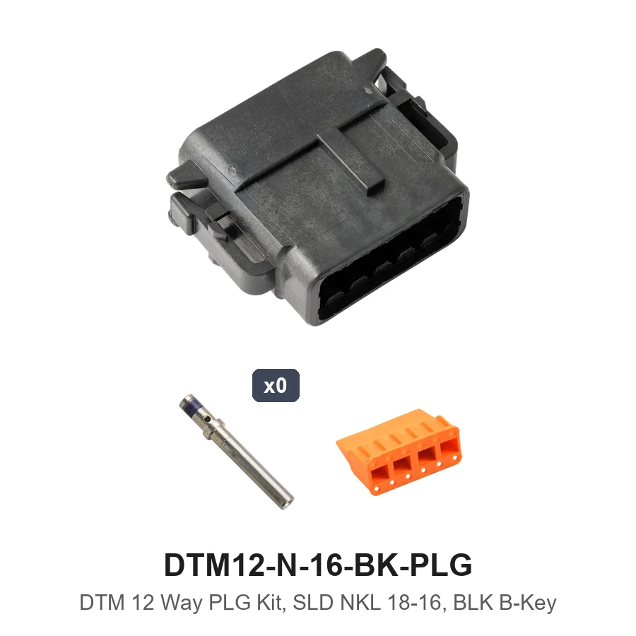 DTM 12 Way Plug Kit Solid Black 18-16 - DTM12-N-16-BK-PLG
