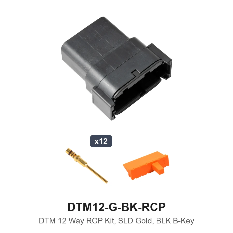 DTM 12 Way Receptacle Kit Gold Solid Black - DTM12-G-BK-RCP