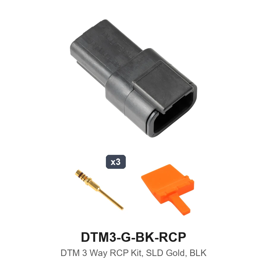 DTM 3 Way Receptacle Kit Gold Solid Black - DTM3-G-BK-RCP