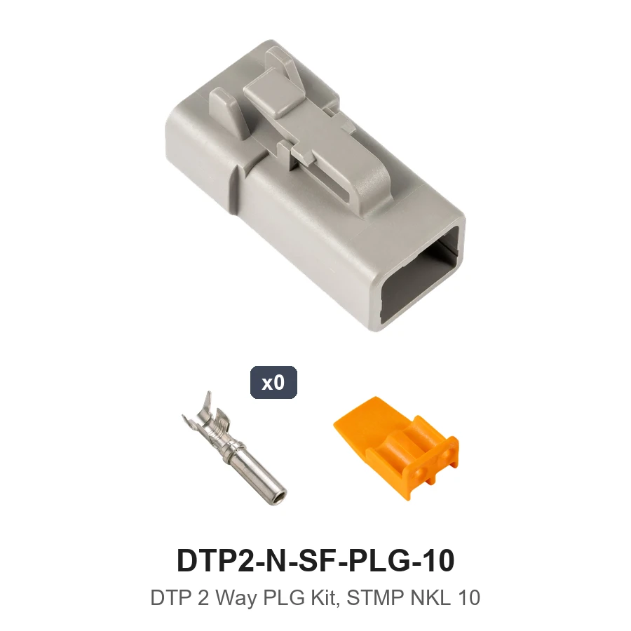 DTP 2 Pin Plug Connector Kit Stamped Nickel 10 GA - DTP2-N-SF-PLG-10